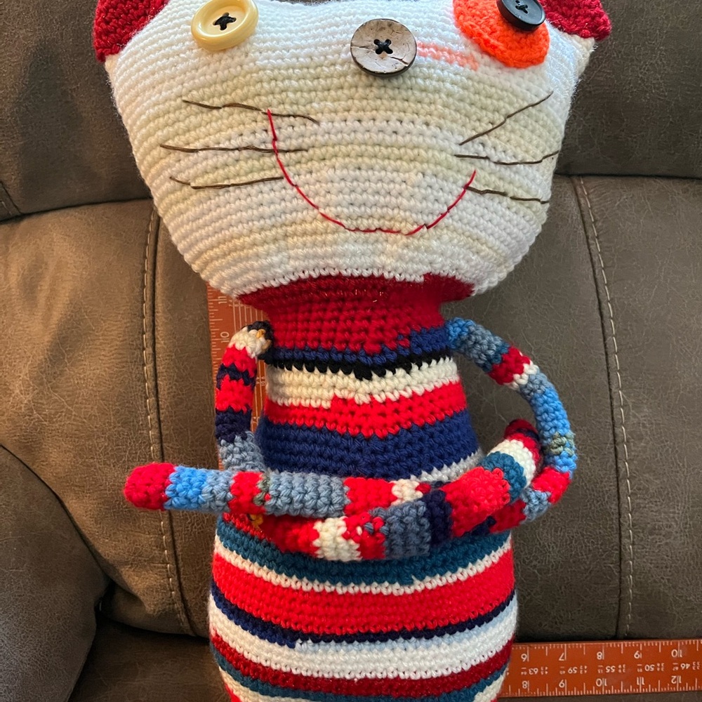 Handmade Striped Cat Plush Toy - Multicolor